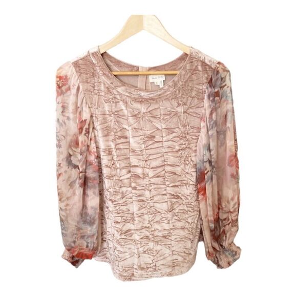 Anthropologie | Meadow Rue crushed velvet sheer balloon sleeve top | S - Picture 2 of 9